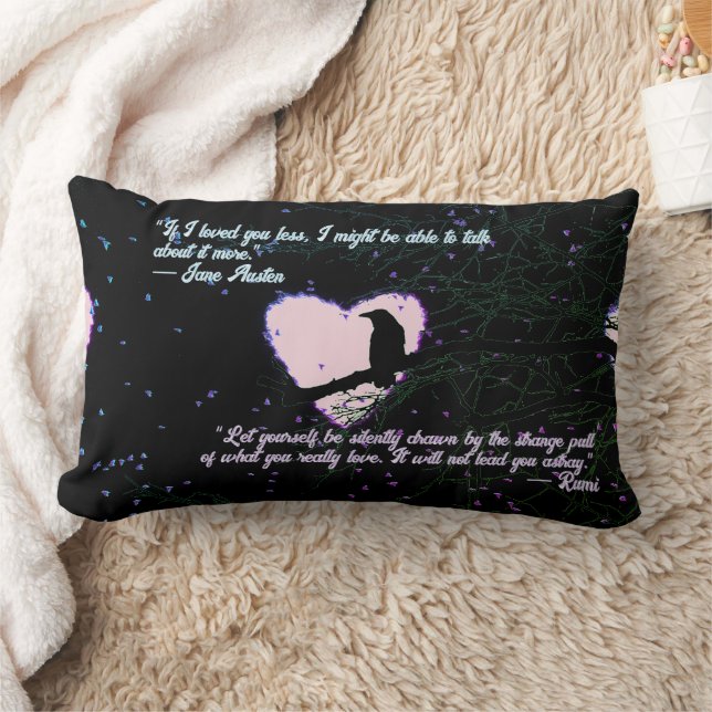 Raven Dark Love Cracked Glowing Heart with Quotes Lumbar Cushion (Blanket)
