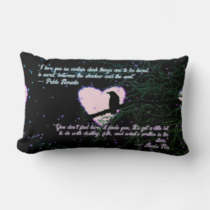 Raven Dark Love Cracked Glowing Heart with Quotes Lumbar Cushion