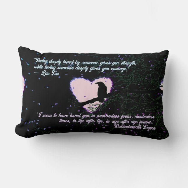 Raven Dark Love Cracked Glowing Heart with Quotes Lumbar Cushion (Front)