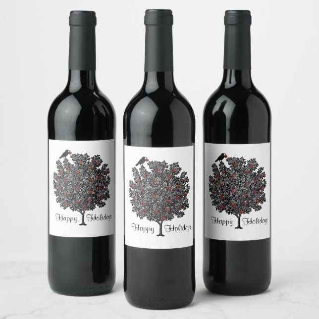 Raven decorates Christmas Tree Wine Label (Bottles)