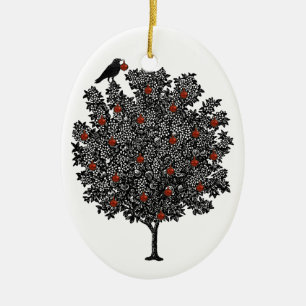 Raven Decorates Christmas Tree With Red Ornaments