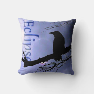 Raven Eclipse in Blue with tree by Aexandra Cook Cushion
