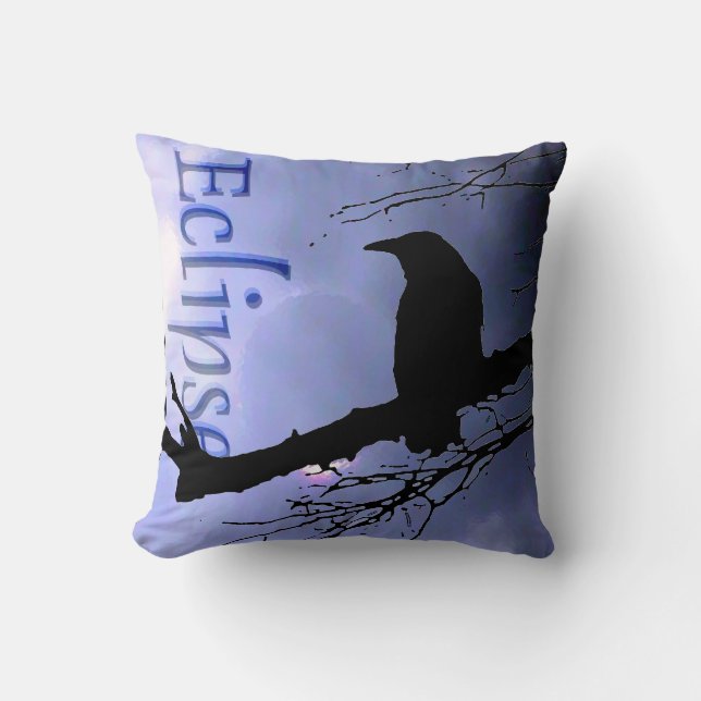 Raven Eclipse in Blue with tree by Aexandra Cook Cushion (Front)
