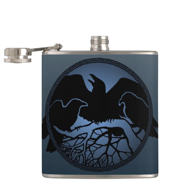 Raven Flask Custom Raven / Crow Art Drink Flask (Opened)