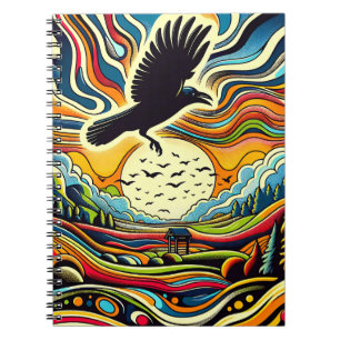 Raven Flight Horizon – Vibrant Sky Landscape Notebook