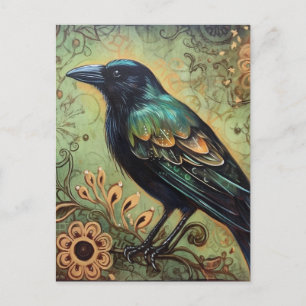 Raven Folk art painting Postcard