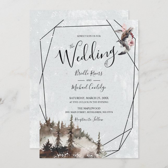 Raven, Forest, and Crescent Moon Wedding Invitation (Front/Back)