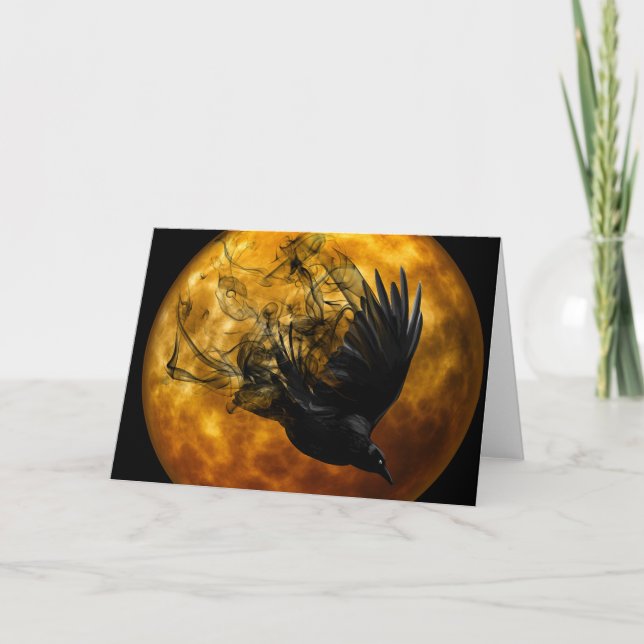 Raven Full Moon Pagan Greeting Card (Front)