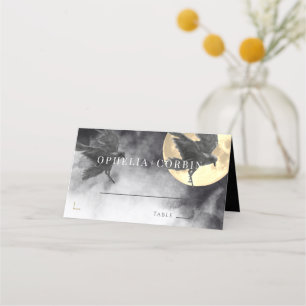Raven & Golden Moon Gothic Wedding Place Card