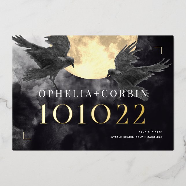 Raven & Golden Moon Gothic Wedding Save the Date (Front)