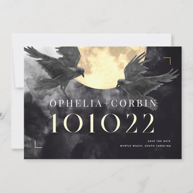 Raven & Golden Moon Gothic Wedding Save The Date (Front)