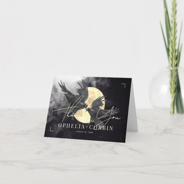 Raven & Golden Moon Gothic Wedding Thank You Card (Front)