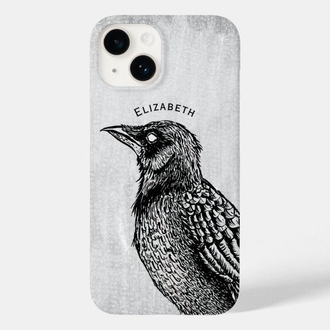 Raven Gothic Black White Horror Ink Drawing Name Case-Mate iPhone Case (Back)