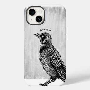 Raven Gothic Black White Horror Ink Drawing Name iPhone 14 Case