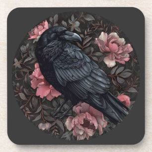 Raven gothic vintage flowers coaster