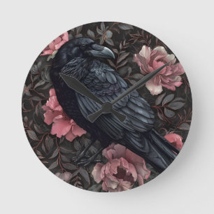Raven gothic vintage flowers round clock