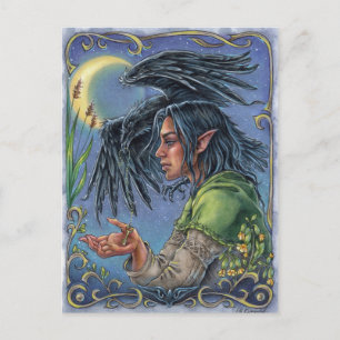 Raven Guide Postcard Fantasy Fairytale Moon
