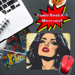 Raven-Haired Woman Retro Comic Book Art Mouse Pad