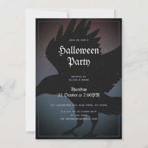 Raven Halloween Night Starry Sky Grunge Invitation