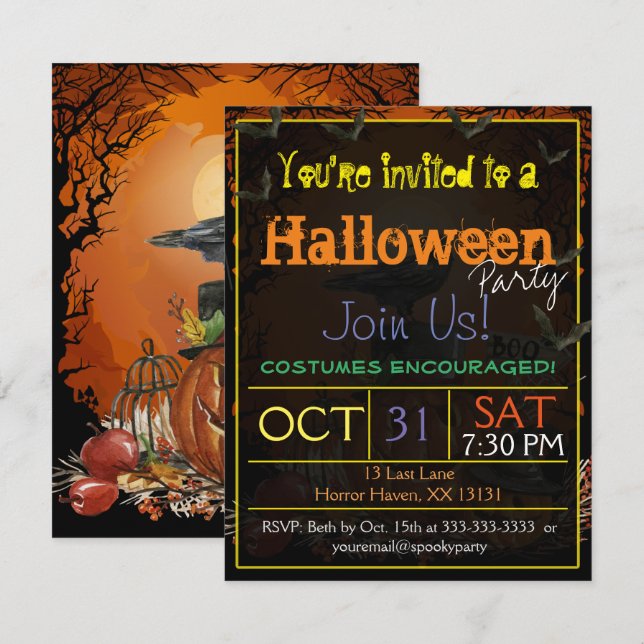 Raven Halloween Party Invitation (Front/Back)