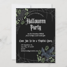 Raven Halloween Party Invitation in Black