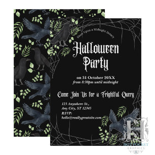 Raven Halloween Party Invitation in Black