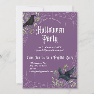 Raven Halloween Party Invitation in Purple