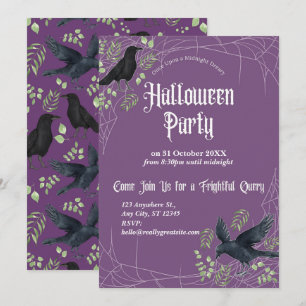 Raven Halloween Party Invitation in Purple