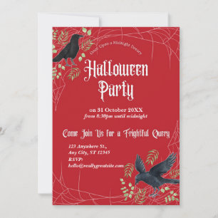 Raven Halloween Party Invitation in Red