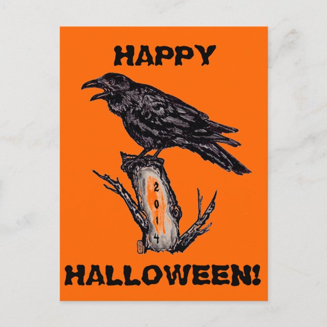 Raven Halloween Postcard, date can be changed Postcard (Front)