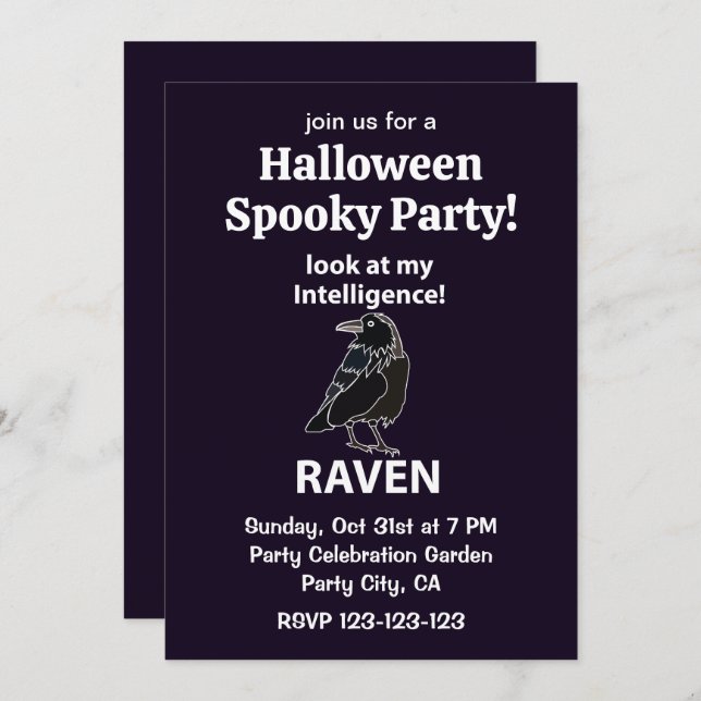 Raven Halloween Spooky Party Raven Invitation (Front/Back)
