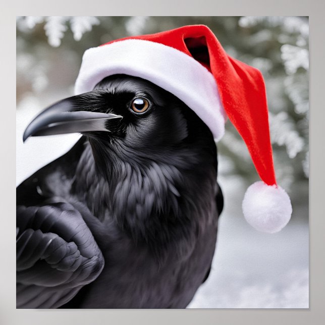 Raven in a Santa Hat Poster (Front)