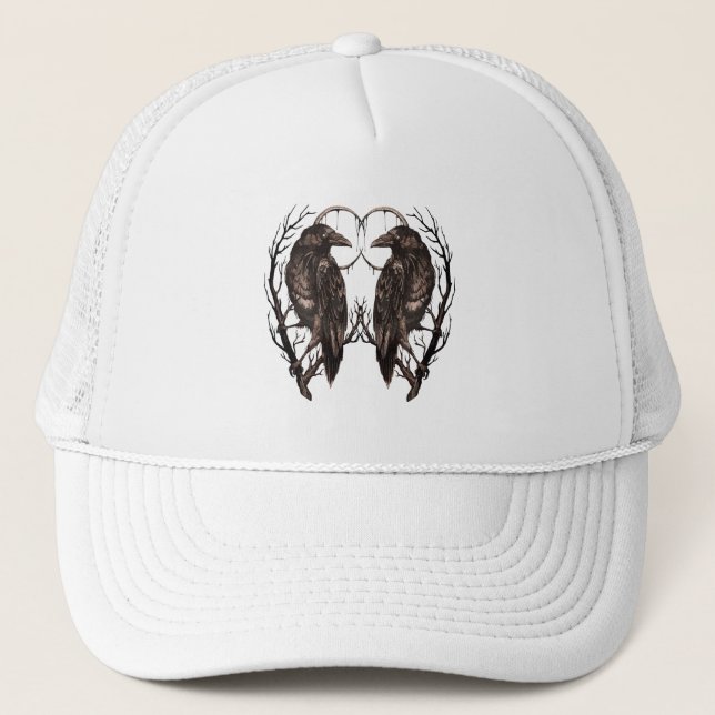 Raven in Dead Tree - Dark Gothic Art Trucker Hat (Front)