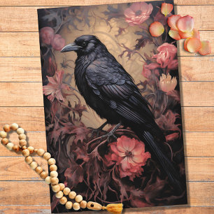Raven in Flowers 3 Decoupage Paper