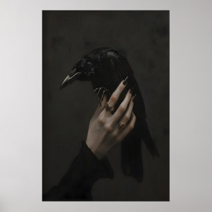 Raven in Hand Art Painting, Dark Academia Gothic Poster