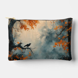 Raven in Misty Autumn Forest Accessory Pouch