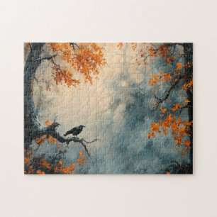 Raven in Misty Autumn Forest Jigsaw Puzzle