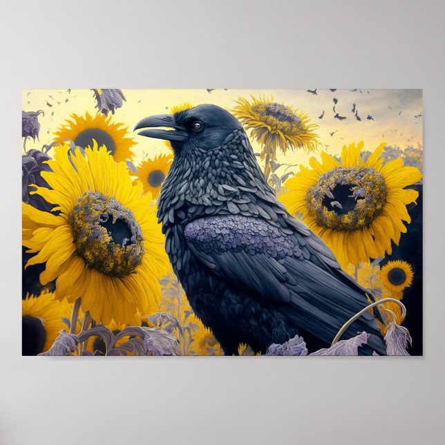 Raven in Sunflower Field Poster (Front)