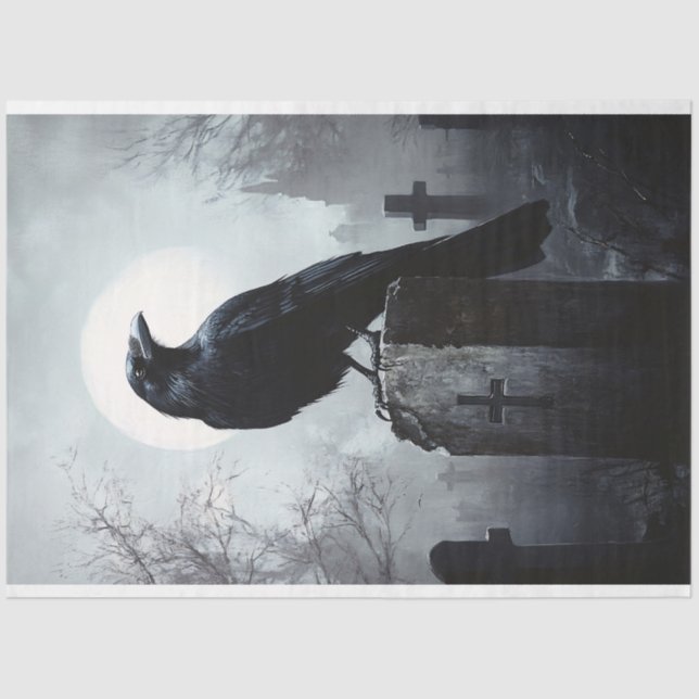 Raven in the Cemetery Gothic Decoupage Tissue Paper (Front)