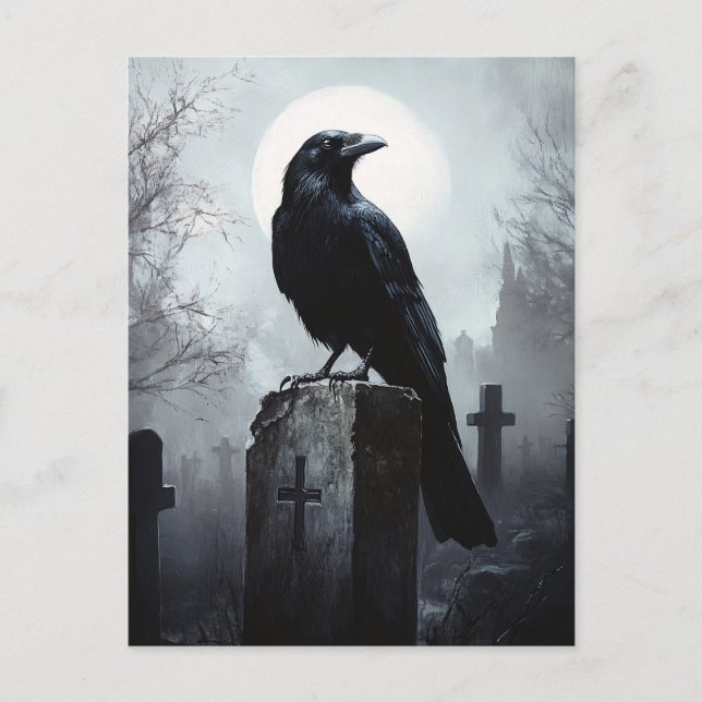 Raven in the Cemetery Gothic Postcard (Front)