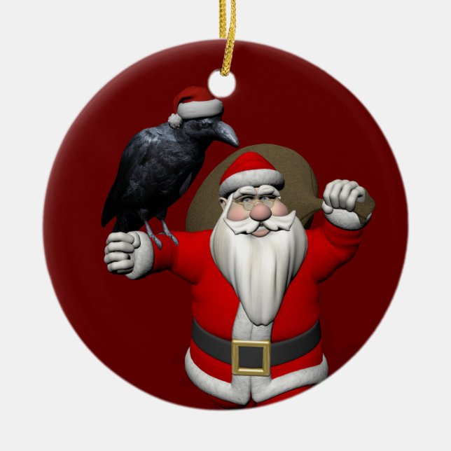 Raven Loving Santa Claus Ceramic Ornament (Front)