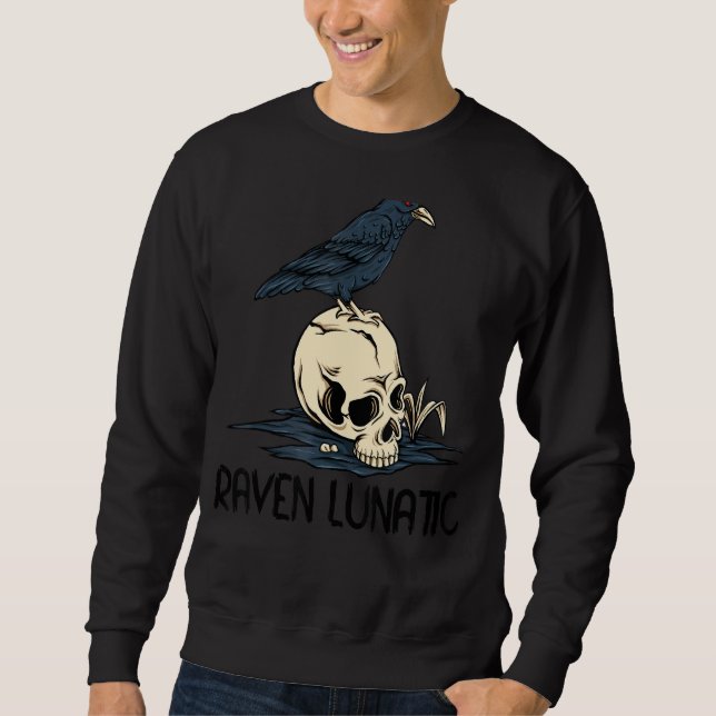 Raven Lunatic Fun Bird Skull Goth Gothic Halloween Sweatshirt (Front)