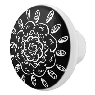 Raven Mandala Ceramic Knob