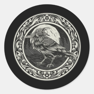 Raven Medallion Carving Art Bird Nature  Classic Round Sticker