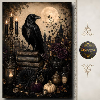 Raven Moon Gothic Halloween Witch Grimoire Art Tissue Paper