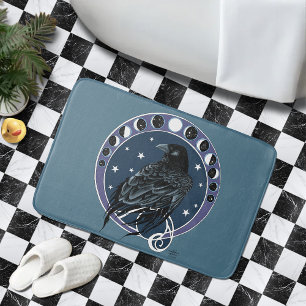 Raven Moon Phases Stars Blue Bath Mat
