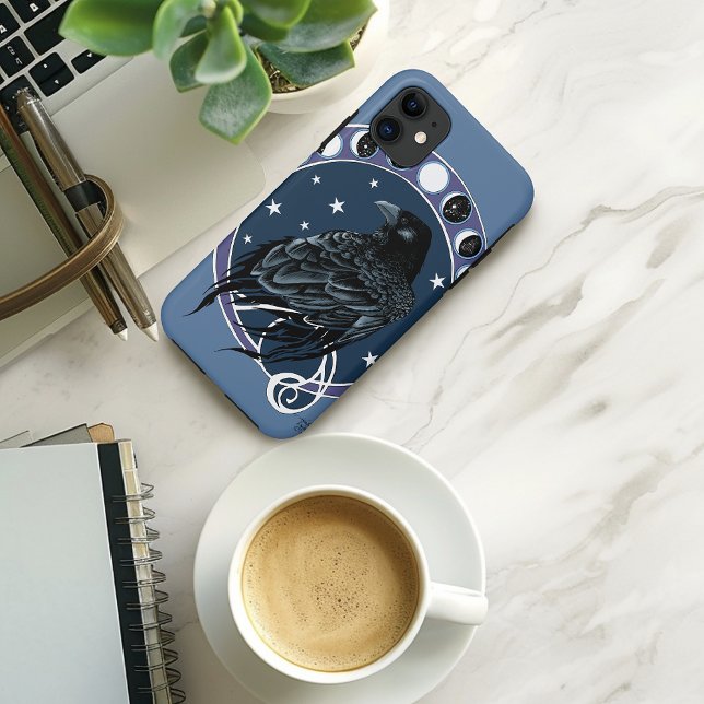 Raven Moon Phases Stars Blue Case-Mate iPhone Case (Creator Uploaded)