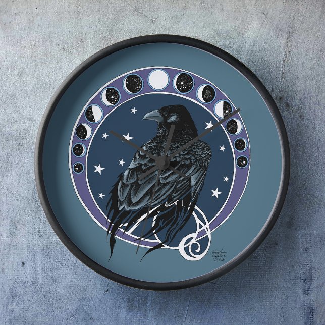 Raven Moon Phases Stars Blue Clock (Creator Uploaded)