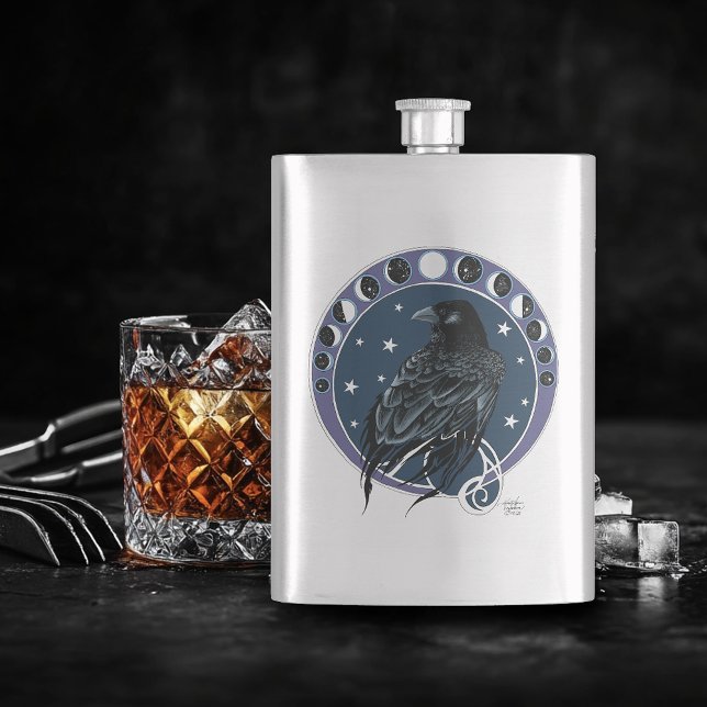 Raven Moon Phases Stars Blue Hip Flask (Creator Uploaded)