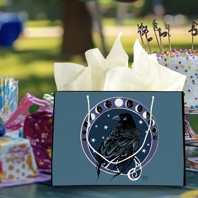 Raven Moon Phases Stars Blue Large Gift Bag (Creator Uploaded)